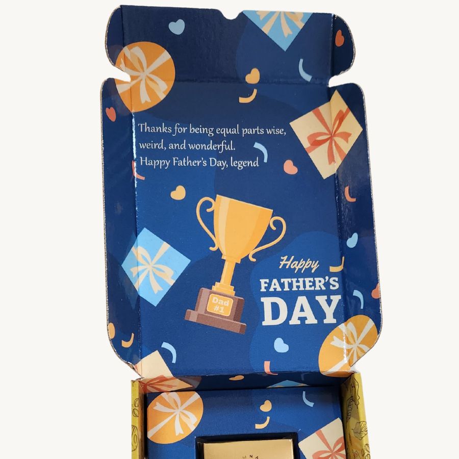 Golden Dubai Chocolate Bar in Custom Blue Box – Perfect for Dad