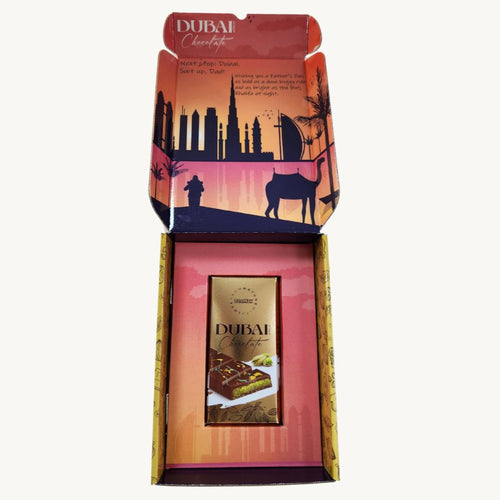 Golden Dubai Chocolate Bar in Custom Gift Box – Perfect for Dad