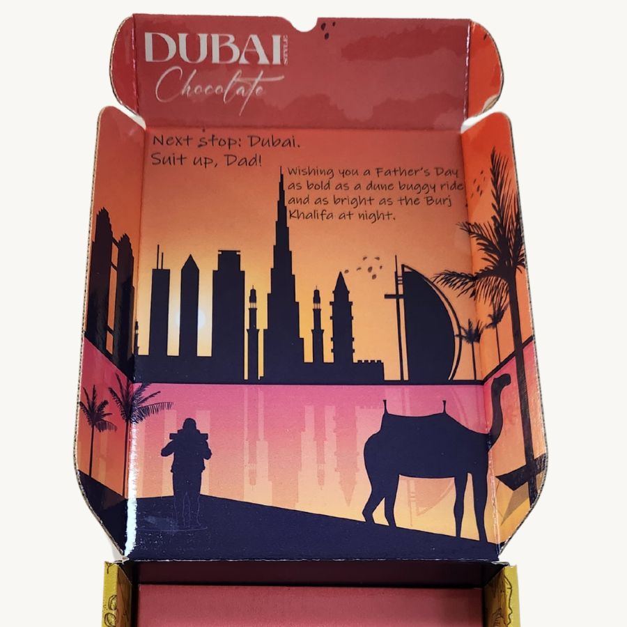 Golden Dubai Chocolate Bar in Custom Gift Box – Perfect for Dad