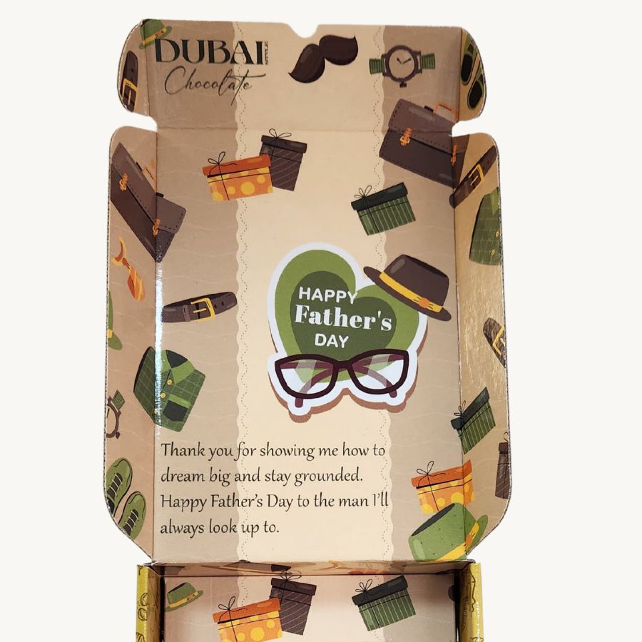 Golden Dubai Chocolate Bar in Custom Moustache Box – Perfect for Dad